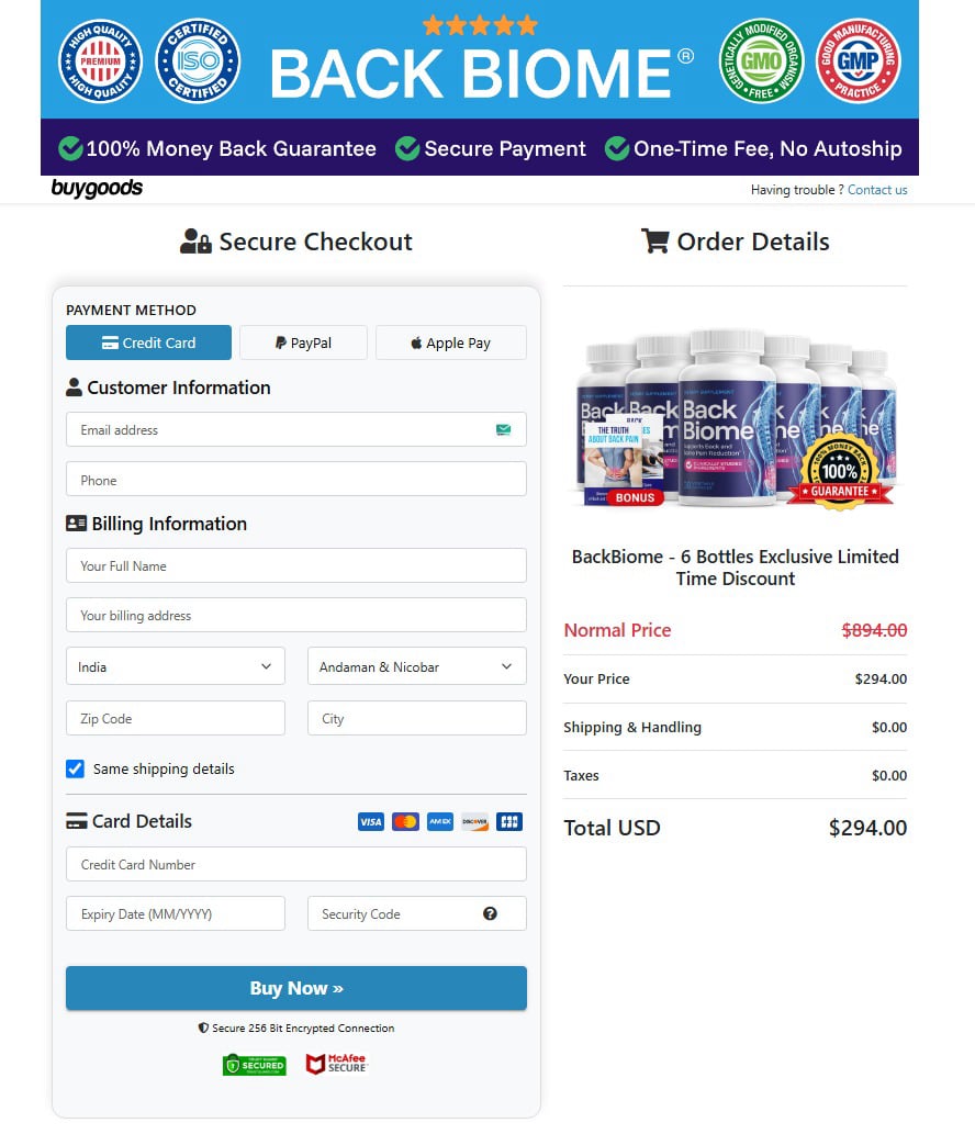 BackBiome Order Page